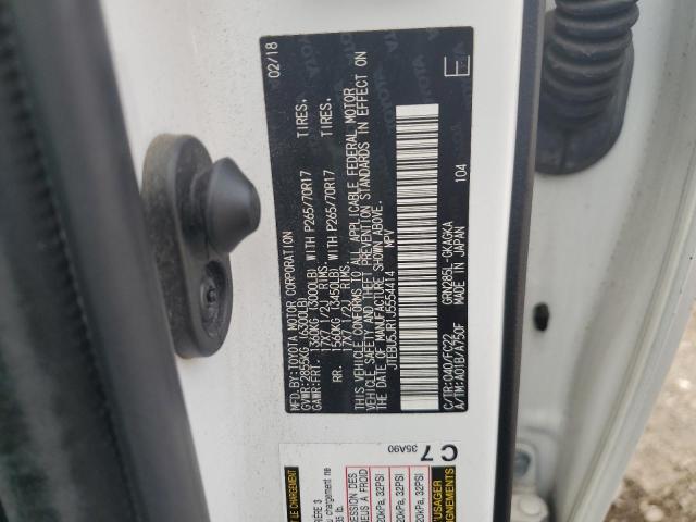 JTEBU5JR1J5554414 - 2018 TOYOTA 4RUNNER SR5/SR5 PREMIUM WHITE photo 12