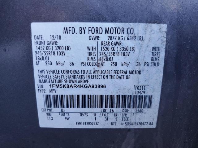 1FM5K8AR4KGA93896 - 2019 FORD EXPLORER POLICE INTERCEPTOR GRAY photo 13