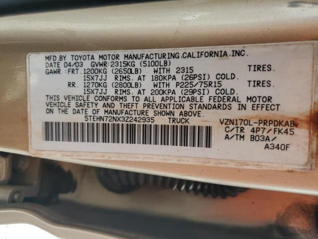 5TEHN72NX3Z242935 - 2003 TOYOTA TACOMA DOUBLE CAB თაფლისფერი ფოტო 12