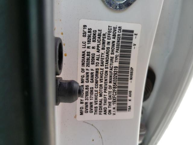 19XFC2F85KE029319 - 2019 HONDA CIVIC SPORT თეთრი ფოტო 13