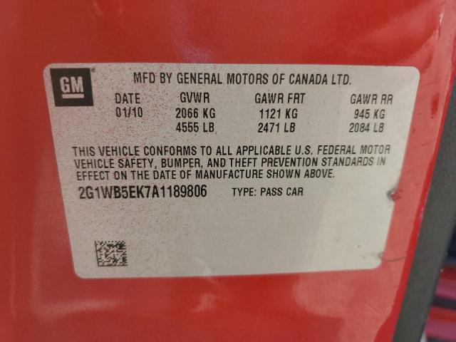 2G1WB5EK7A1189806 - 2010 CHEVROLET IMPALA LT RED photo 12