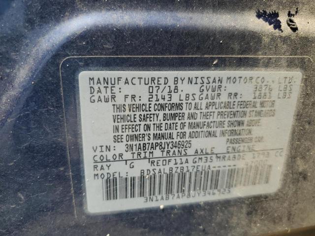 3N1AB7AP8JY346925 - 2018 NISSAN SENTRA S BLUE photo 12