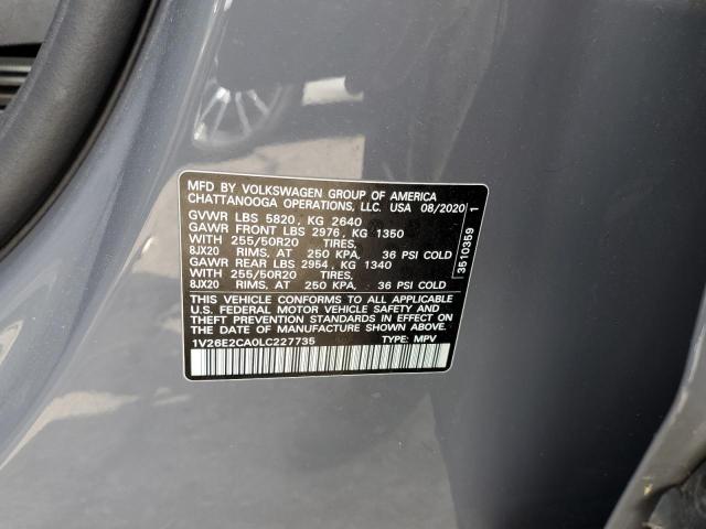 1V26E2CA0LC227735 - 2020 VOLKSWAGEN ATLAS CROS SE Серый фото 12