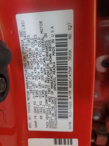 5TELU42N98Z529802 - 2008 TOYOTA TACOMA DOUBLE CAB 红色 照片 12