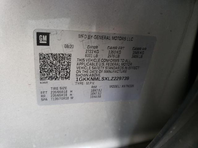 1GKKNMLSXLZ229739 - 2020 GMC ACADIA SLT SILVER photo 13