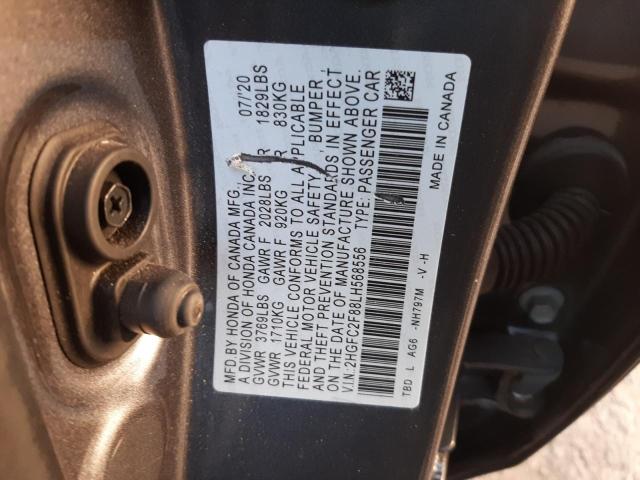 2HGFC2F88LH568556 - 2020 HONDA CIVIC SPORT GRAY photo 13