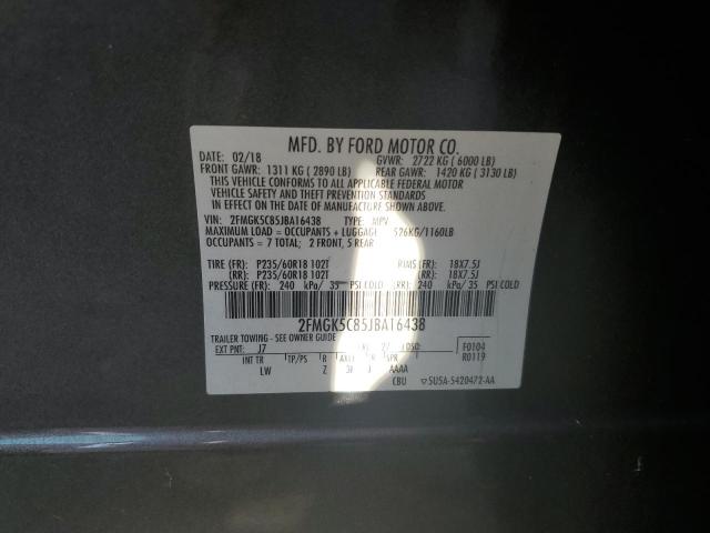 2FMGK5C85JBA16438 - 2018 FORD FLEX SEL GRAY photo 13