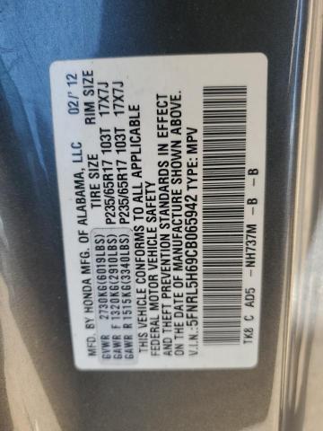 5FNRL5H69CB065942 - 2012 HONDA ODYSSEY EXL GRAY photo 13