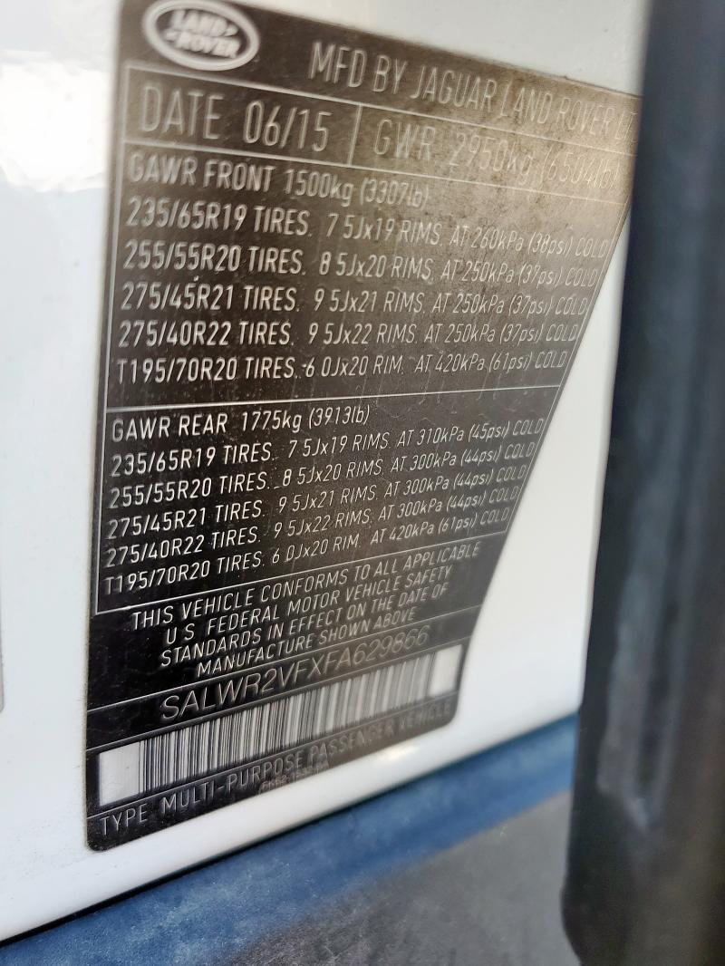 SALWR2VFXFA629866 - 2015 LAND ROVER RANGE ROVE HSE WHITE photo 13