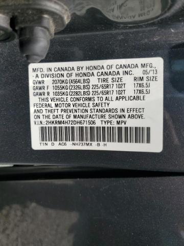 2HKRM4H72DH671506 - 2013 HONDA CR-V EXL GRAY photo 13