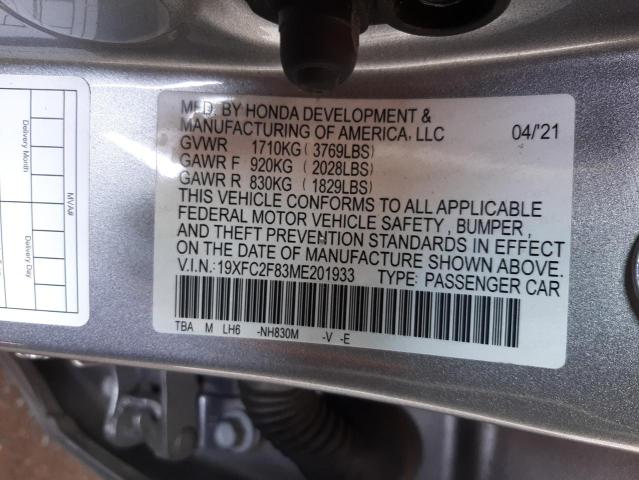 19XFC2F83ME201933 - 2021 HONDA CIVIC SPORT SILVER photo 13