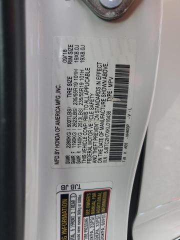 5J8TC2H7XKL016436 - 2019 ACURA RDX AWD ADVANCE WHITE photo 12