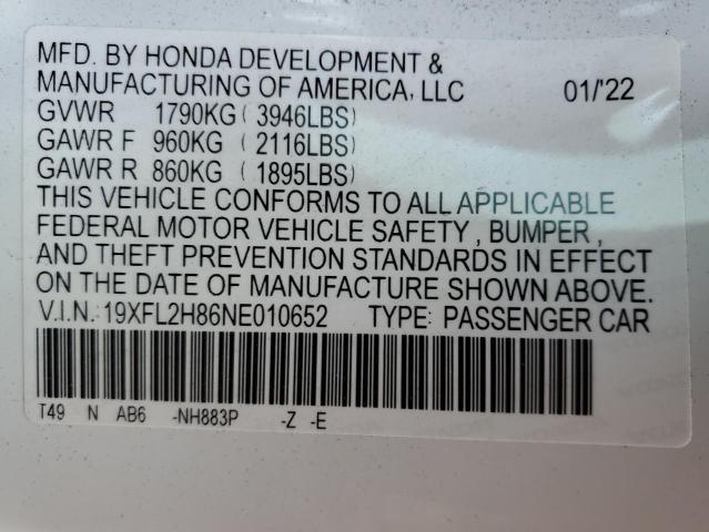 19XFL2H86NE010652 - 2022 HONDA CIVIC SPORT თეთრი ფოტო 13