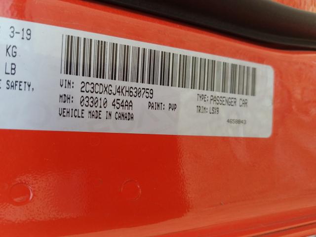 2C3CDXGJ4KH630759 - 2019 DODGE CHARGER SCAT PACK ORANGE photo 10