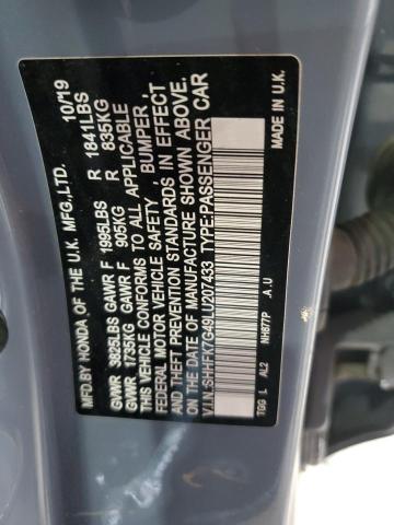 SHHFK7G49LU207433 - 2020 HONDA CIVIC SPORT SILVER photo 12