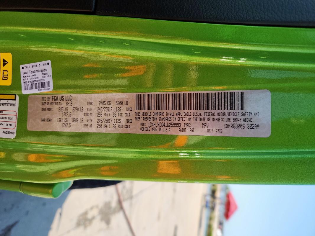 1C4HJXDG4JW259993 - 2018 JEEP WRANGLER U SPORT Yaşıl foto 14