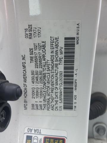 5J6RM4H71GL053393 - 2016 HONDA CR-V EXL WHITE photo 13