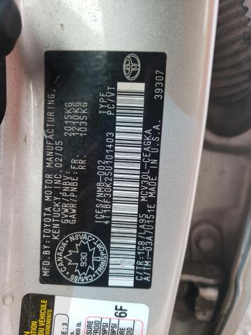 4T1BF30K25U101403 - 2005 TOYOTA CAMRY LE SILVER photo 12