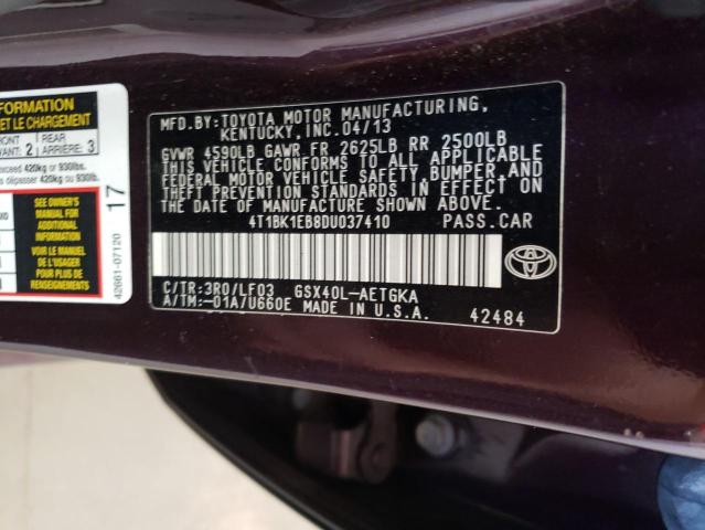 4T1BK1EB8DU037410 - 2013 TOYOTA AVALON BASE 紫色 照片 12