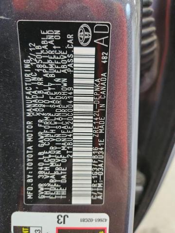 2T1BU4EE2DC004149 - 2013 TOYOTA COROLLA BASE 灰色 照片 12