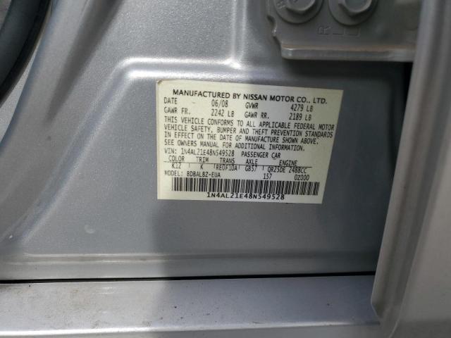 1N4AL21E48N549528 - 2008 NISSAN ALTIMA 2.5 SILVER photo 12