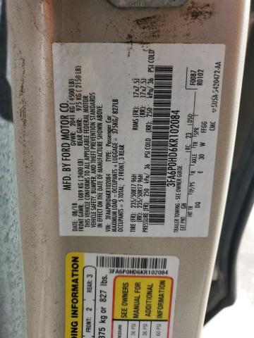 3FA6P0HD6KR102084 - 2019 FORD FUSION SE 金色 照片 12