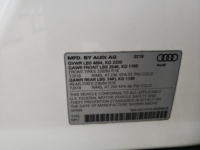 WA1ECCFSXJR026670 - 2018 AUDI Q3 PREMIUM 白色 照片 12