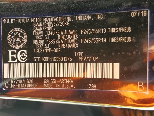 5TDJKRFH1GS501275 - 2016 TOYOTA HIGHLANDER XLE Qara foto 14