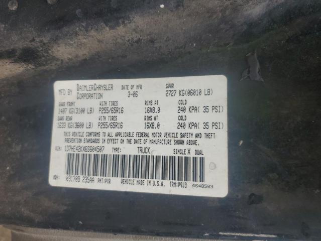1D7HE42KX6S604507 - 2006 DODGE DAKOTA SLT BLACK photo 12