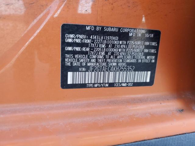 JF2GTAEC4KH255352 - 2019 SUBARU CROSSTREK PREMIUM Naranja foto 12