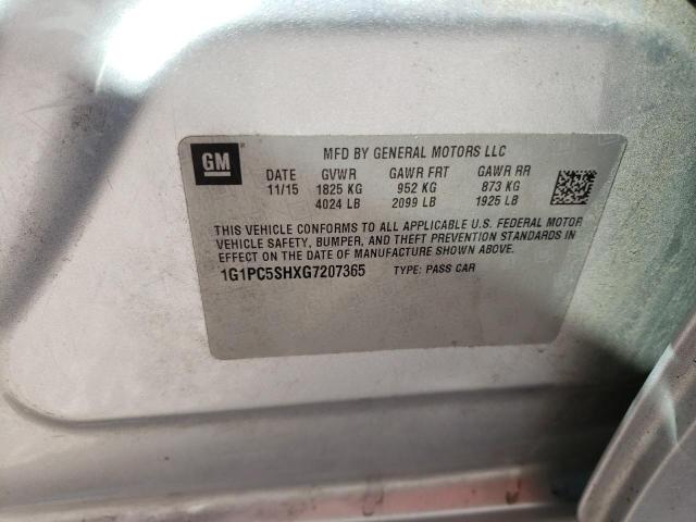 1G1PC5SHXG7207365 - 2016 CHEVROLET CRUZE LIMI LS SILVER photo 12