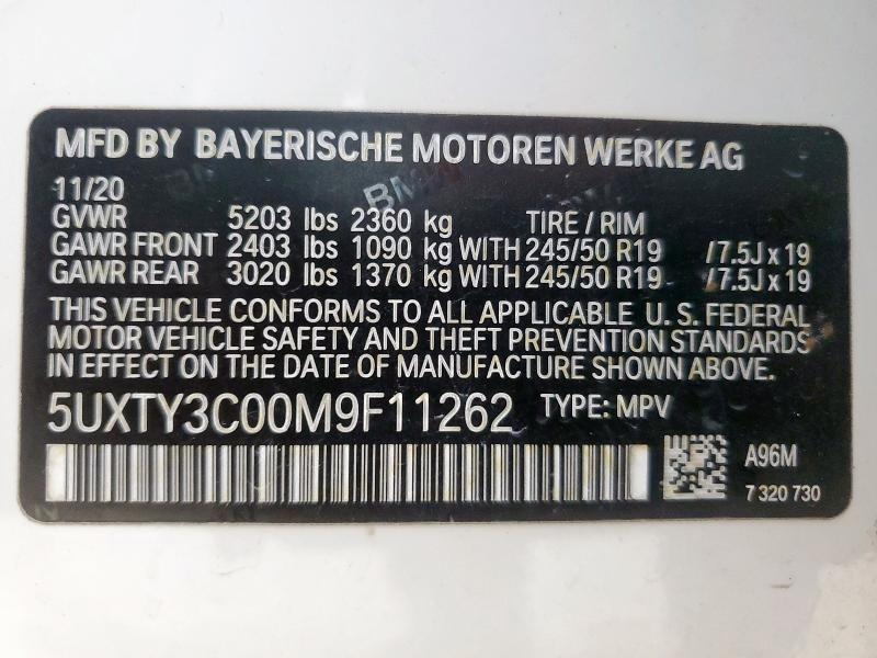 5UXTY3C00M9F11262 - 2021 BMW X3 SDRIVE30I თეთრი ფოტო 13