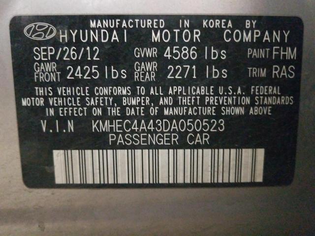 KMHEC4A43DA050523 - 2013 HYUNDAI SONATA HYBRID SILVER photo 12