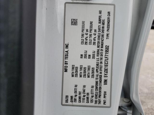 5YJ3E1EC7LF719582 - 2020 TESLA MODEL 3 白色 照片 12