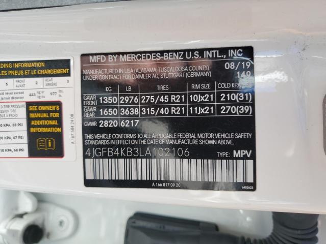 4JGFB4KB3LA102106 - 2020 MERCEDES-BENZ GLE 350 4MATIC WHITE photo 13