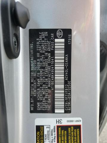 4T1BE46K49U411641 - 2009 TOYOTA CAMRY BASE SILVER photo 12