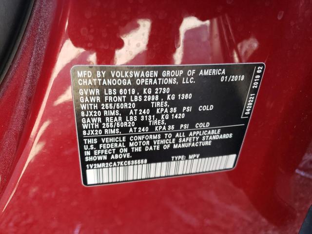 1V2MR2CA7KC535558 - 2019 VOLKSWAGEN ATLAS SEL RED photo 13