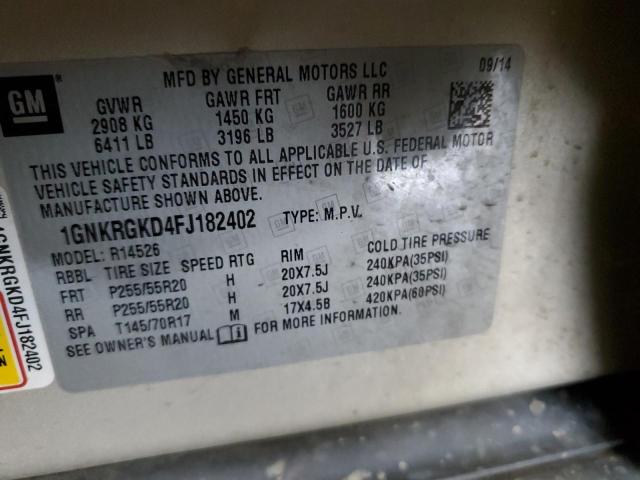 1GNKRGKD4FJ182402 - 2015 CHEVROLET TRAVERSE LT თეთრი ფოტო 14