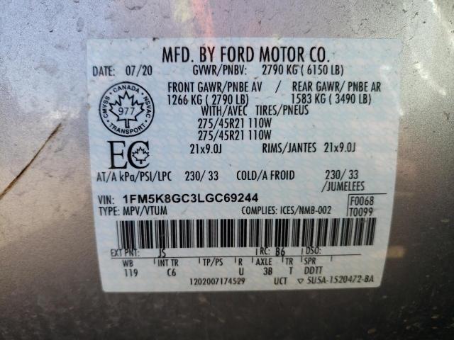 1FM5K8GC3LGC69244 - 2020 FORD EXPLORER ST SILVER photo 14