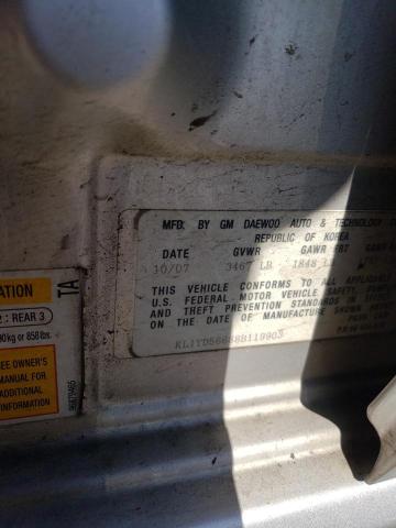 KL1TD56688B119903 - 2008 CHEVROLET AVEO BASE GRAY photo 12