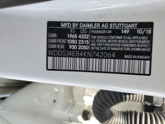 WDDSJ4EB4KN742064 - 2019 MERCEDES-BENZ CLA 250 أبيض صورة 12