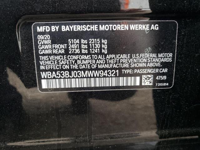 WBA53BJ03MWW94321 - 2021 BMW 540 I BLACK photo 12