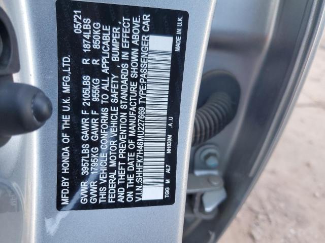 SHHFK7H46MU227669 - 2021 HONDA CIVIC SPORT ვერცხლისფერი ფოტო 12