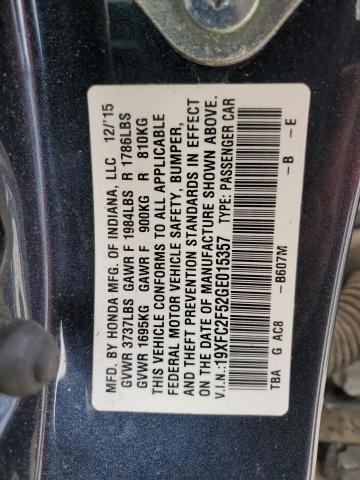 19XFC2F52GE015357 - 2016 HONDA CIVIC LX TEAL photo 12