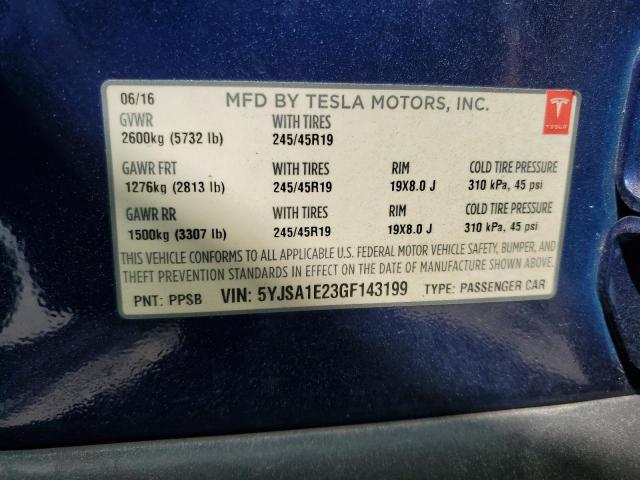 5YJSA1E23GF143199 - 2016 TESLA MODEL S BLUE photo 12