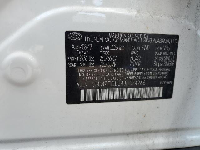 5NMZTDLB4JH074266 - 2018 HYUNDAI SANTA FE S 白色 照片 13