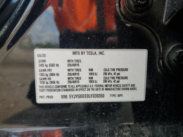 5YJYGDEE0LF039350 - 2020 TESLA MODEL Y Siyah fotoğraf 13
