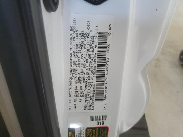 5TETU62N48Z584668 - 2008 TOYOTA TACOMA PRERUNNER ACCESS CAB WHITE photo 12