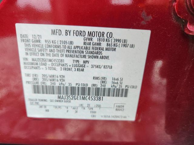 MAJ3S2GE1MC453381 - 2021 FORD ECOSPORT SE Қызыл фото 12