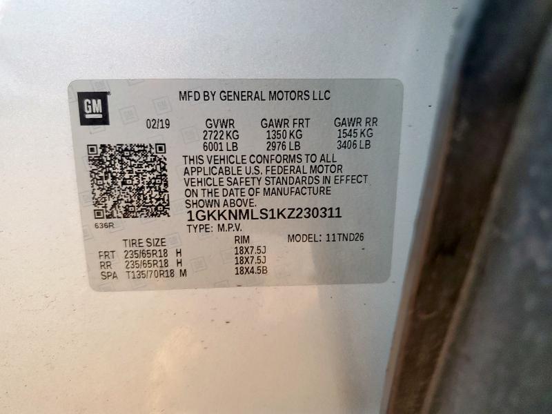 1GKKNMLS1KZ230311 - 2019 GMC ACADIA SLT-1 ვერცხლისფერი ფოტო 14